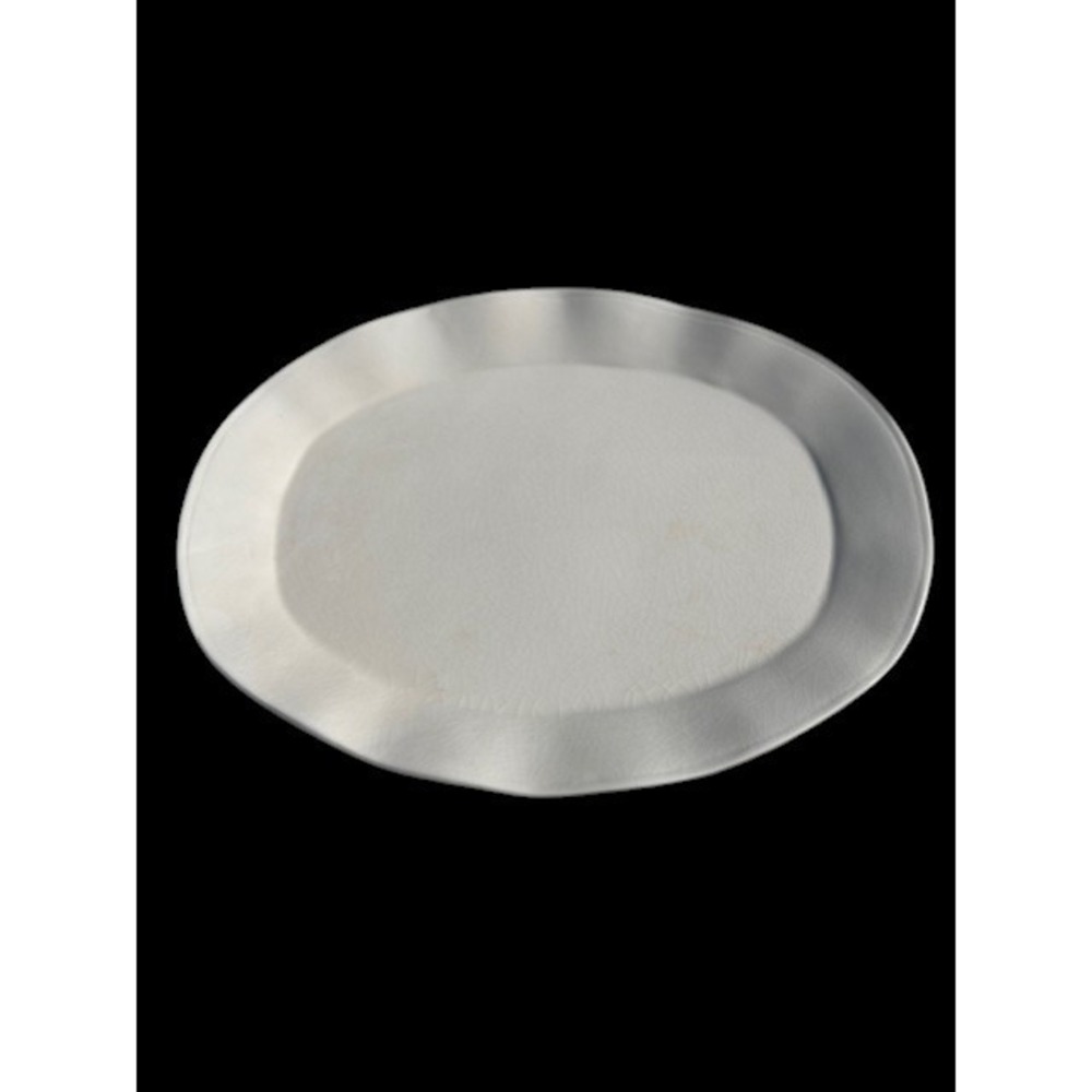 Vintage Japan White Oval Ceramic Serving Platter Wavy Ruffle Rim  12in